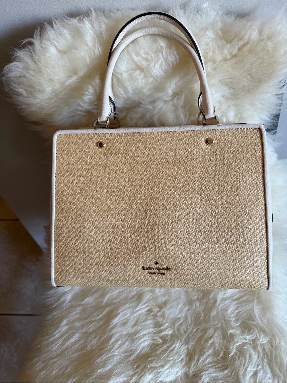 Kate Spade Cream and Natural Straw Top-Handle Tote